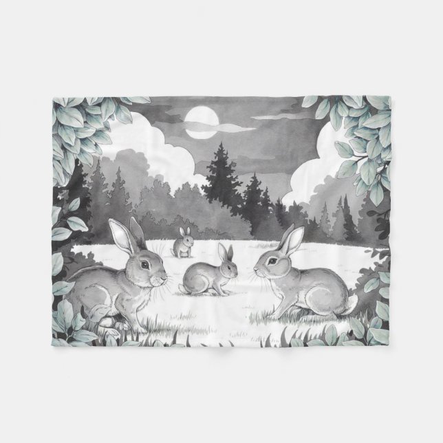 Kaniner i Forest Clearing Fleece Blanket (Framsidan (Horisontell))