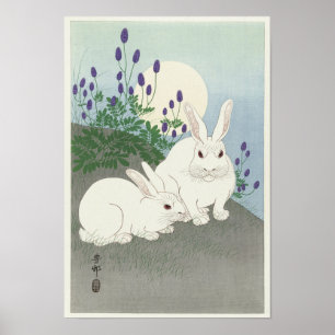 Kaniner i Full Moon av Ohara Koson Poster