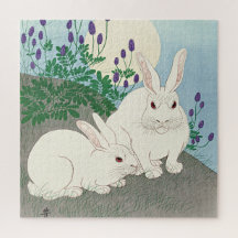 Kaniner i Full Moon av Ohara Koson.