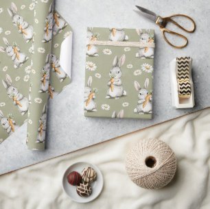 Kaniner med morötter Gröna tusensköna blommor Föde Presentpapper