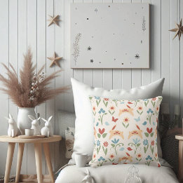 Kaniner med WildblomFolk Art Kudde
