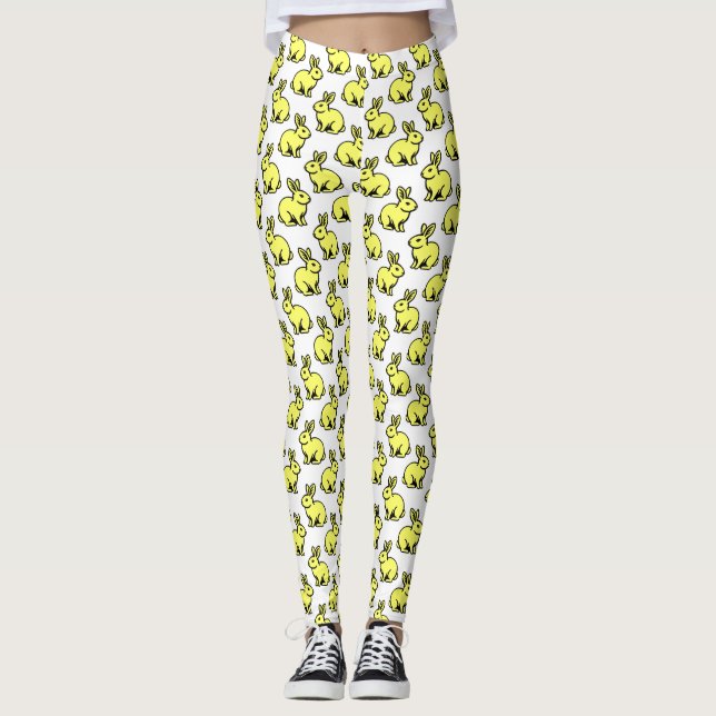 Kaniner Mönster - Gulten Svart och lätt Leggings (Framsida)