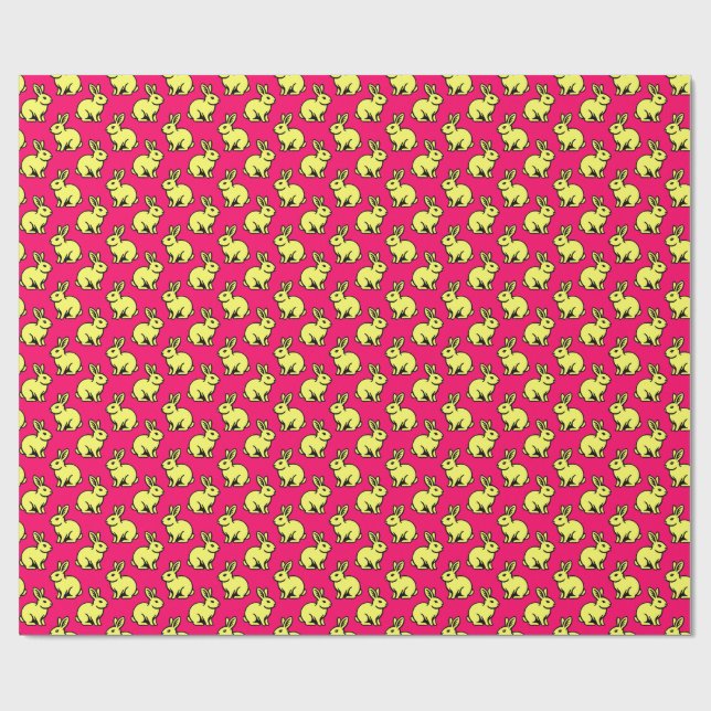 Kaniner Mönster - LT Gult, Svart och Neon Red Presentpapper (Platt)