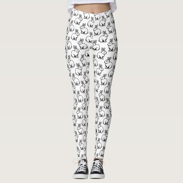 Kaniner Mönster - Svartvit Leggings (Framsida)