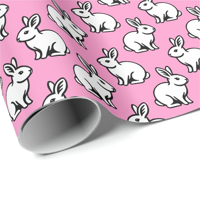 Kaniner Mönster - Svartvit med Rosa Presentpapper (Rullad Hörn)
