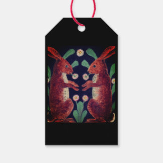 KANINER OCH BLOMMOR MÅLAD PRESENTKORT PRESENTETIKETT