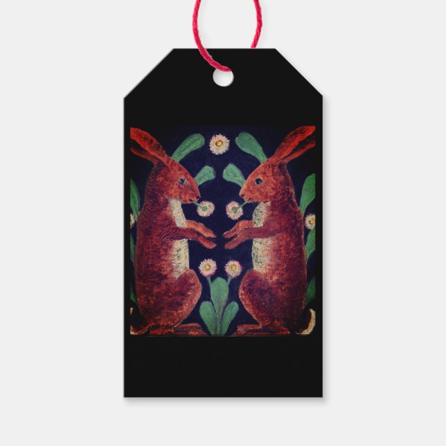 KANINER OCH BLOMMOR MÅLAD PRESENTKORT PRESENTETIKETT (Framsidan)