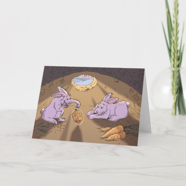 kaniner och dreidel timme helgkort (Framsida)