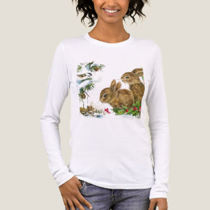 Kaniner och fågel njuter av snö t shirt