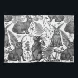 Kaniner och floror av skogsområden Kitchen Towel Kökshandduk<br><div class="desc">Handdragna kaniner och floror av skogsområden,  vilda svampar och myggor samt kryp</div>