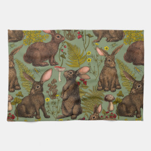 Kaniner och floror av skogsområden Kitchen Towel Kökshandduk