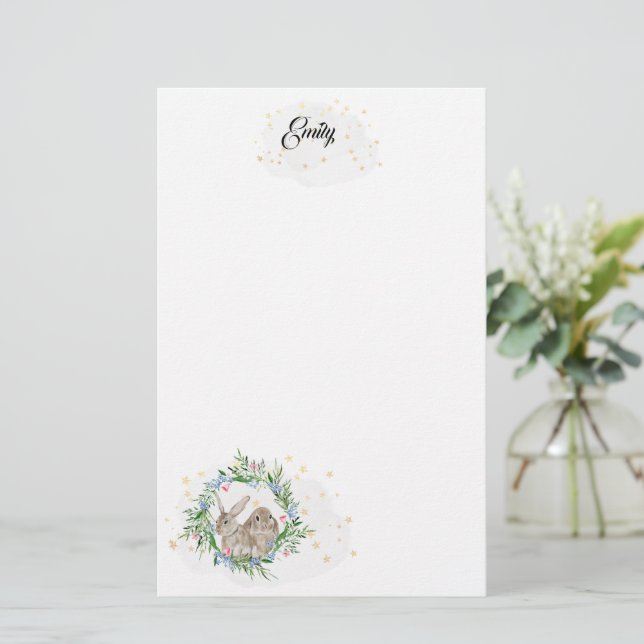 Kaniner och Guld Stars Stationery Brevpapper (Stående Fram)