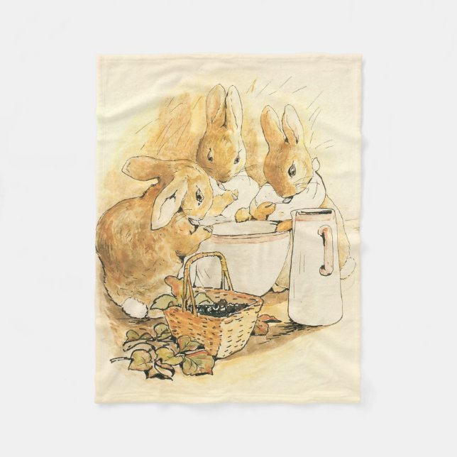 Kaniner och Mjölk Pudding efter Beatrix Potter Fleecefilt (Framsidan)