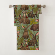 Kaniner och skogsmark flora Bath Towel Set