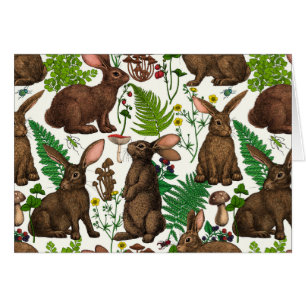 Kaniner och skogsområden flora 4 hälsningskort