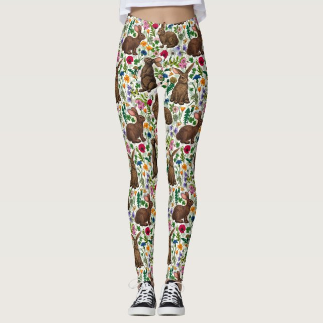 Kaniner och vilda blommor leggings (Framsida)
