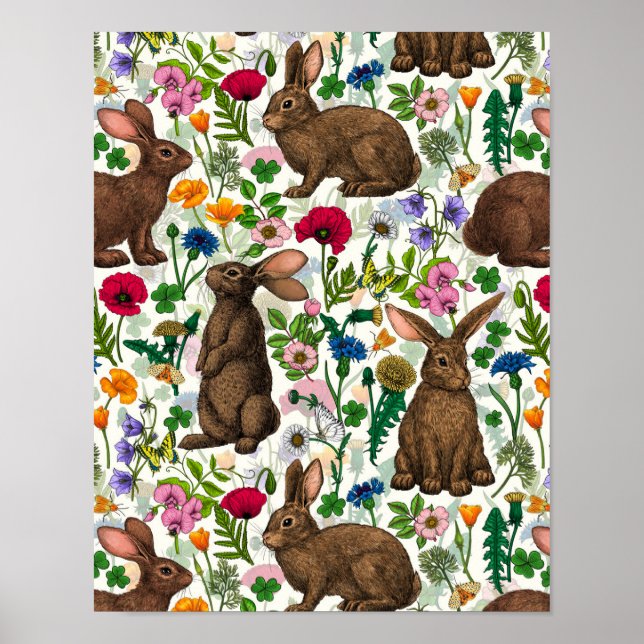 Kaniner och vilda blommor poster (Framsidan)