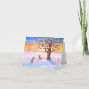 Kaniner Rabbiner Vinterlandskap Wildlife Art Helgkort