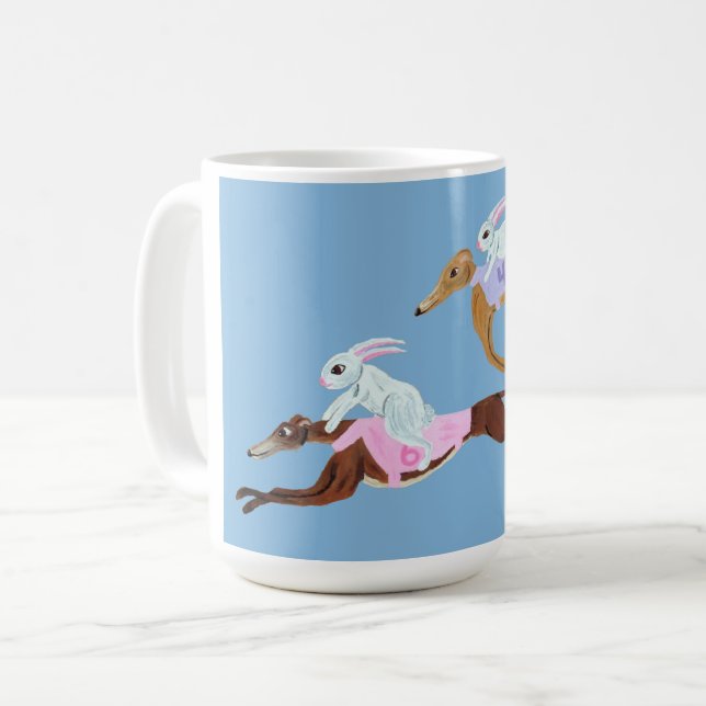 Kaniner ridande på Greyhounds Mugg (Framsida vänster)