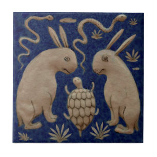 Kaniner, sköldpaddor och ormar Antique Persian Re Kakelplatta
