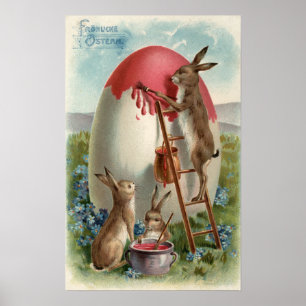 Kaniner som målar ett ägg poster