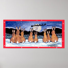 Kaniner som tittar på julen i Santa Måne Poster Sn