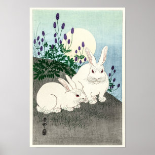 Kaniner vid fullt-måne-Ohara Koson Poster