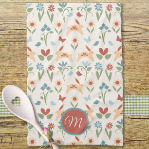 Kaniner Wildblommor Birds Monogram Kökshandduk