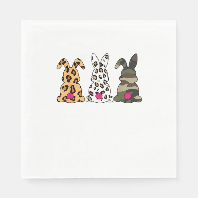 Kaninerna Bunnies Leopard Camouflage Glad påsk Da Pappersservett (Framsidan)