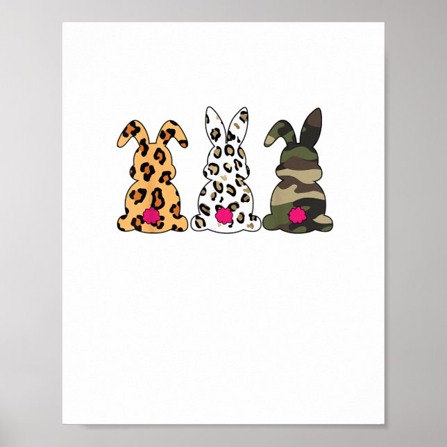 Kaninerna Bunnies Leopard Camouflage Glad påsk Da Poster (Framsidan)