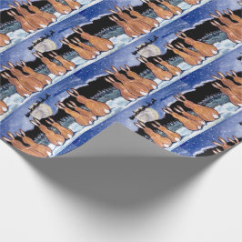 Kaninfamiljen tittar på tomten Måne Blue Gift Wrap Presentpapper