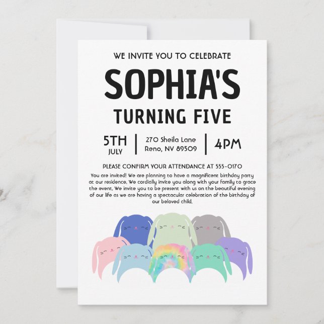 Kaninfödelsedagsfest med Squishmallow Inbjudningar (Framsida)