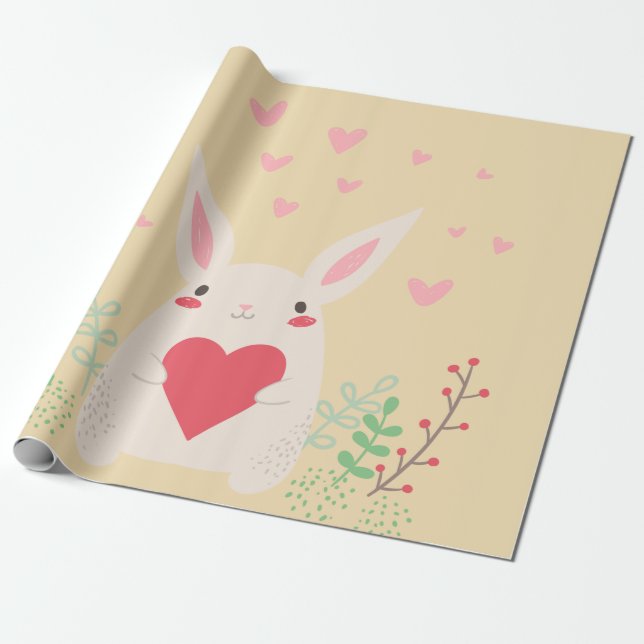 Kaninhjärtsöt valentin presentpapper (Utrullad)