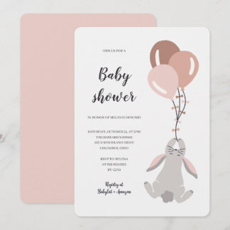 Kaninillustration flicka baby shower inbjudan