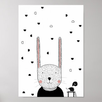 Kaninillustration, Modern Kids Room Wall Art Poster