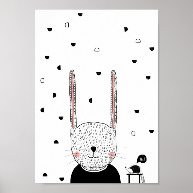 Kaninillustration, Modern Kids Room Wall Art Poster (Framsidan)