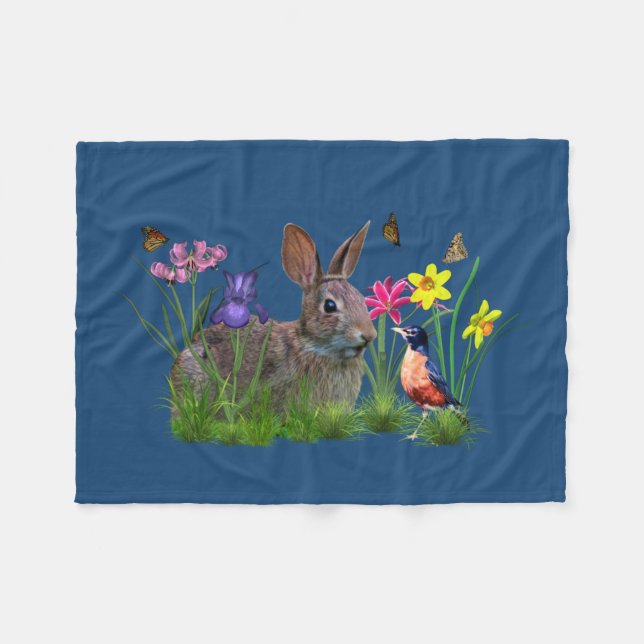 Kaninkanin, Robin och blommor, anpassade Fleecefilt (Framsidan (Horisontell))