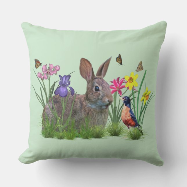 Kaninkanin, Robin och blommor. Anpassade Kudde (Framsida)