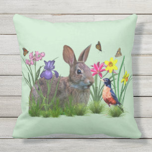 Kaninkanin, Robin och blommor. Anpassade Kudde