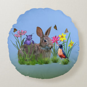 Kaninkanin, Robin och blommor, anpassade Rund Kudde