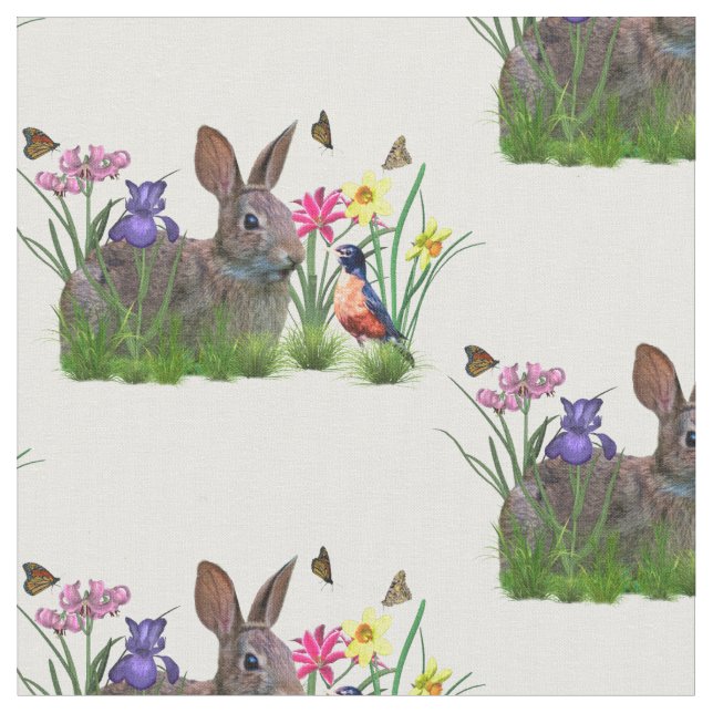 Kaninkanin, Robin och blommor, anpassade Tyg (Närbild)