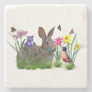 Kaninkanin, Robin och blommor, anpassade Underlägg Sten