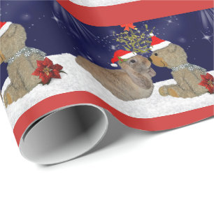 Kaninkärlek på jul som slår in papper presentpapper