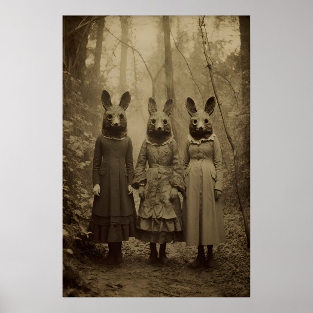 Kaninkult i skogen, vintagefotografering poster (Framsidan)