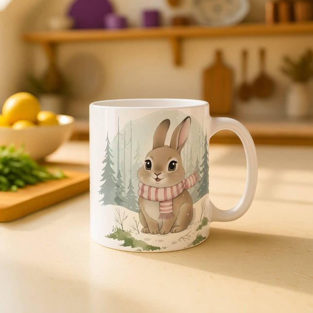 Kaninmugg Söt akvarell Vinterkanin Jul  Kaffemugg (Skapare uppladdad)