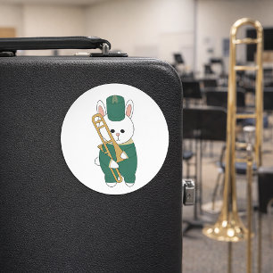 Kaninmusiker Trombonspelare Grön Guld Runt Klistermärke