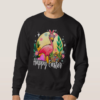 Kaninöron Flamingo med påskäggs korg Glad påsk Lång Ärmad Tröja