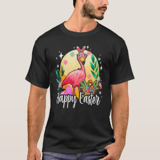 Kaninöron Flamingo med påskäggs korg Glad påsk T Shirt