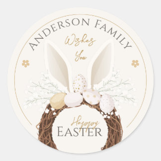 Kaninöronskrans Glad Påsk Bo Elfenben Guld Runt Klistermärke