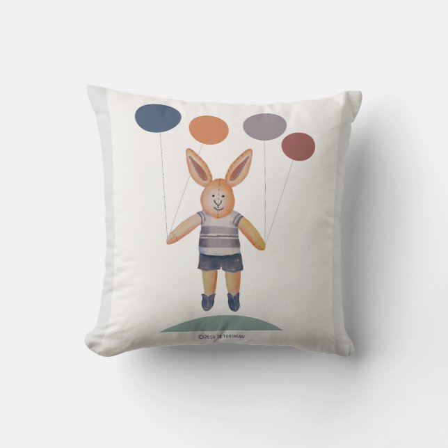 Kaninpappa lyfts upp av ballonger barnrum kudde (Framsida)